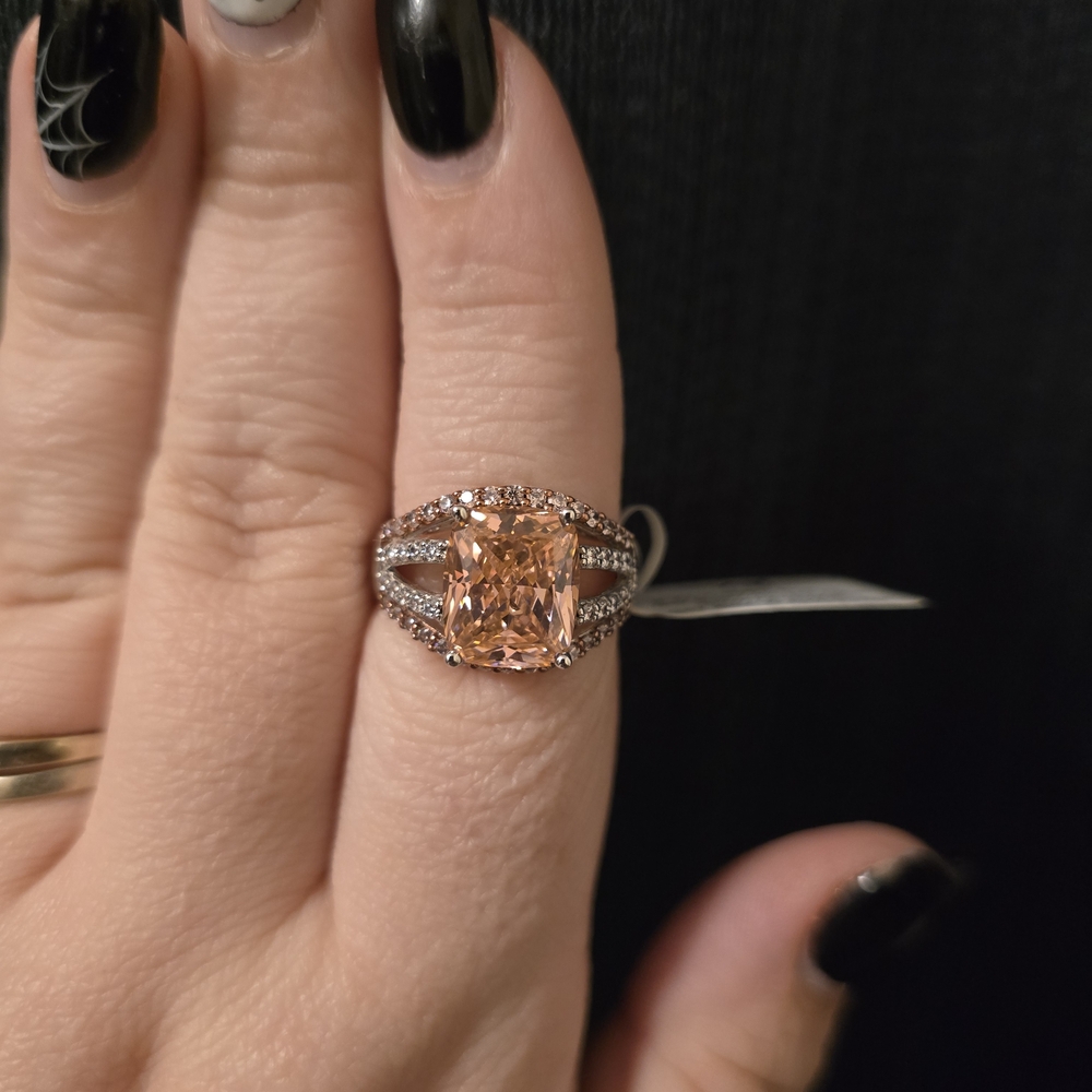 Dazzling Silver And Rose Gold With Pink And White Gemstone Ring